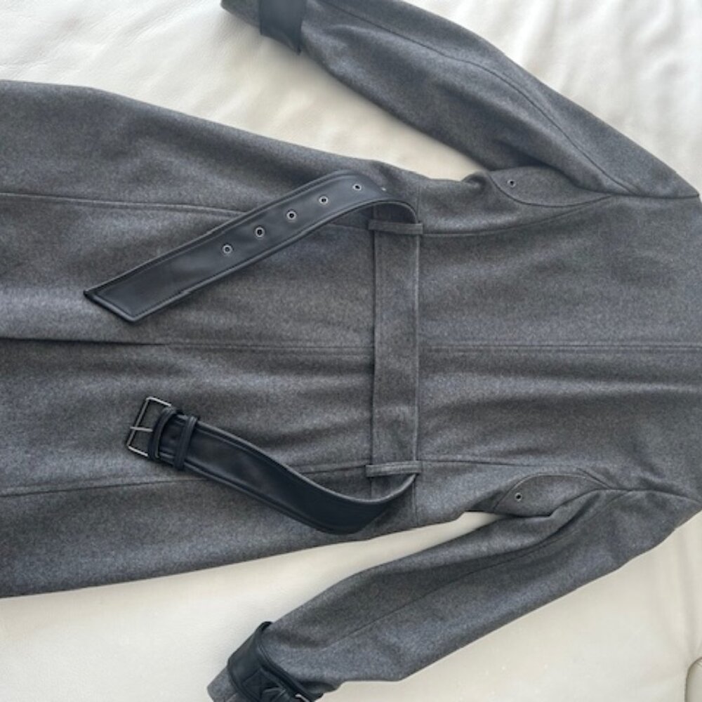 Kooples Grey Wool Blend Trench Coat with leather details - Picture 3 of 11